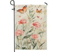 Bandiera da giardino floreale primaverile estiva, garofano pesca e farfalla, decorazione per la casa e il giardino, bandiera da giardino in tessuto su entrambi i lati, decorazione per esterni, 30,5 x