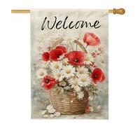 Bandiera da giardino floreale primaverile estiva, papavero rosso e margherita, striscione decorativo per la casa, bandiera da giardino in iuta su entrambi i lati, decorazione per esterni, 71 x 101 cm