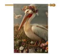 Bandiera da giardino floreale primaverile estiva, uccello costiero bianco con fiore decorazione reale per esterni, striscione da giardino in iuta su entrambi i lati per la decorazione del prato 71 x