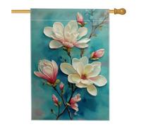 Bandiera da giardino floreale primaverile, fiori di magnolia bianca su sfondo blu, striscione per esterni in iuta su entrambi i lati, decorazione per la casa per feste di festa, 71 x 101 cm