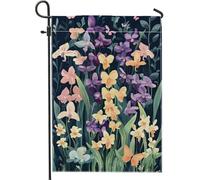 Bandiera da giardino floreale primaverile, fiori di orchidea multicolore, farfalle, decorazione per la casa, bandiere da giardino, bandiera decorativa da cortile su entrambi i lati, decorazione per