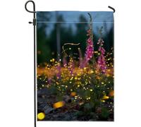 Bandiera da giardino floreale primaverile, fiori di pesco Foxglove con luci fatate, striscione decorativo per esterni, bandiera da cortile in iuta su entrambi i lati, per decorazione del prato delle