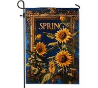 Bandiera da giardino floreale primaverile, girasoli gialli brillanti, decorazione vintage per la casa e il giardino, bandiera da giardino in iuta su entrambi i lati, decorazione per esterni, 30,5 x