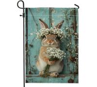 Bandiera da giardino floreale primaverile, grazioso coniglio con fiori, decorazione per la casa e esterni, decorazione da giardino in iuta su entrambi i lati, per celebrazioni pasquali, 30,5 x 45,7 cm