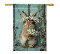Bandiera da giardino floreale primaverile, grazioso coniglio con fiori, decorazione per la casa e esterni, decorazione da giardino in iuta su entrambi i lati, per celebrazioni pasquali, 71 x 101 cm