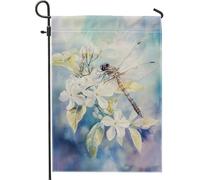 Bandiera da giardino floreale primaverile, libellula azzurra fiori bianchi per esterni decorazione per la casa, bandiera decorativa su entrambi i lati per prato decorazione stagionale per cortile 30,5