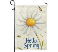 Bandiera da giardino floreale primaverile, margherita bianca con api, decorazione per esterni, bandiera da cortile in tessuto su entrambi i lati per decorazione primaverile, striscione per prato