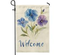 Bandiera da giardino floreale primaverile pensieri blu e viola decorazione per la casa, bandiere da cortile esterno double face, decorazione per prato per feste estive, 30,5 x 45,7 cm