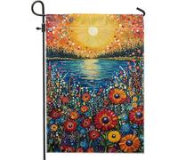 Bandiera da giardino floreale primaverile vivace, decorazione per esterni con fiori colorati e sole, bandiera a goccia su entrambi i lati, per feste di festa, 30,5 x 45,7 cm