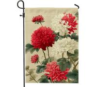 Bandiera da giardino floreale rossa e bianca, decorazione per esterni con fiori di peonia, decorazione da esterno su entrambi i lati, decorazione per prato primaverile e estivo, elegante striscione