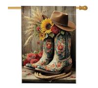 Bandiera da giardino floreale rustica, stivali blu con girasoli e rose, decorazione per la casa, bandiera da cortile in iuta su entrambi i lati, per vacanze, decorazione per prato all'aperto, 71 x 101