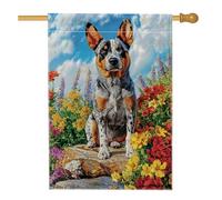 Bandiera da giardino floreale vibrante con cane da bestiame australiano, decorazione colorata per primavera estate, striscione da cortile su entrambi i lati per decorazione esterna del prato 71 x 101