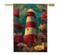 Bandiera da giardino floreale vintage con faro rosso, striscione decorativo per la casa, bandiera da giardino in iuta su entrambi i lati, per decorazione primaverile all'aperto del prato, 71 x 101 cm