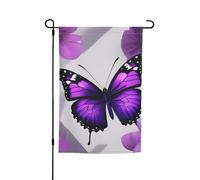 Bandiera da giardino floreale viola con farfalla e fiore 1, stampa 30,5 x 45,7 cm, per tutte le stagioni, decorazione da cortile per esterni, spessa per prati