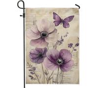 Bandiera da giardino floreale viola, elegante anemone fiori farfalla decorazione per esterni, doppia faccia juta stagionale decorazione per prato per la casa 30,5 x 45,7 cm