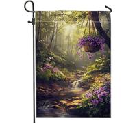 Bandiera da giardino floreale viola primaverile estate, bella bandiera decorativa per cesti appesi, bandiera da cortile su entrambi i lati per decorazione esterna del prato 30,5 x 45,7 cm