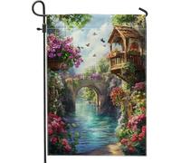 Bandiera da giardino floreale vivace, piante fiorite colorate, cascata, decorazione per la casa, bandiere da cortile all'aperto, decorazione stagionale per prato su entrambi i lati, 30,5 x 45,7 cm