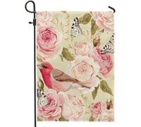 Bandiera Da Giardino Flower Butterfly Bird Classy Flower Spring Vintage Euro Cottage Core Beige Garden Flag Resistente Al Sole Bandiere Decorative Durevole Bandiera Da Cortile Per Feste 30X45CM