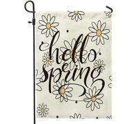 Bandiera Da Giardino Flower Hello Spring Polka Dot Cute Flower Preppy Groovy Art Print White Bandiere Decorative Verticale Garden Flag Durevole Bandiera Da Cortile Per Feste Celebrazioni 30X45CM