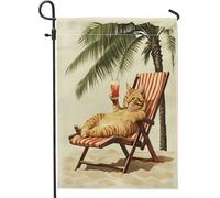 Bandiera Da Giardino Fun Cat,Vintage Beach Palm Tree Cartoon,Retro Bandiera Verticale Verticale Garden Flag Impermeabile Bandiera Da Cortile Per Feste Festival Esterno 30X45CM