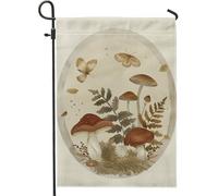 Bandiera da giardino fungo della foresta autunnale, beige natura farfalla decorazione autunnale bandiere da giardino, bandiera da cortile a doppia faccia in tela di iuta decorazione esterna per la