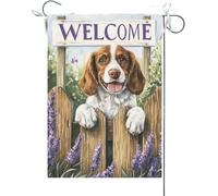 Bandiera Da Giardino Funny English Springer Spaniel Welcome Lavender Dog Bandiera Verticale Durevole Garden Flag Colore Vivido Bandiera Da Cortile Per Esterno Festival Celebrazioni 30X45CM