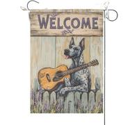 Bandiera Da Giardino Funny Great Dane Playing Guitar Welcome Lavender Dog Bandiere Decorative Colore Vivido Bandiera Da Cortile Durevole Garden Flag Per Esterno Festival Celebrazioni 30X45CM