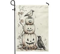 Bandiera Da Giardino Funny Halloween Pumpkins Fun Crow Birds Plant Bandiere Decorative Premium Bandiera Verticale Lavabile Garden Flag Per Celebrazioni Feste Festival 30X45CM