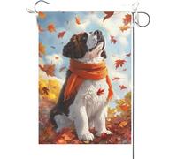 Bandiera Da Giardino Funny Saint Bernard Fall Bandiere Decorative Durevole Bandiera Da Cortile Colore Vivido Garden Flag Per Festival Celebrazioni Esterno 30X45CM