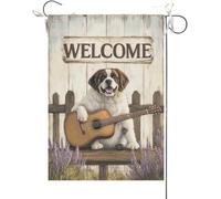 Bandiera Da Giardino Funny Saint Bernard Playing Guitar Welcome Lavender Dog Bandiere Decorative Premium Bandiera Da Cortile Antivento Garden Flag Per Esterno Festival Feste 30X45CM