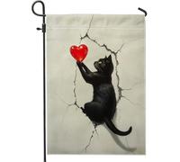 Bandiera da giardino gatto con cuore, bandiera decorativa per la casa, bandiera da giardino a due lati in tela di iuta per la decorazione del prato all'aperto primaverile ed estivo, stile felino