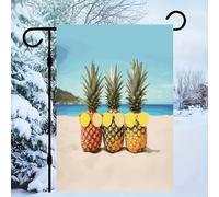 Bandiera da giardino geometrica gialla con ananas da spiaggia, 30,5 x 45,7 cm, decorazioni per esterni, su un lato, bandiera per tutte le stagioni/cortile, per prato esterno per Halloween, Natale