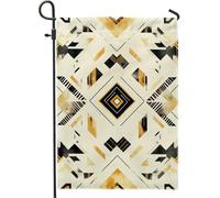 Bandiera da giardino geometrica moderna, nero e oro, decorazione astratta per la casa e il giardino, decorazione da giardino su entrambi i lati, per tutte le stagioni, 30,5 x 45,7 cm