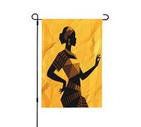 Bandiera da giardino gialla con donna africana geometrica su entrambi i lati, 30,5 x 45,7 cm, resistente allo sbiadimento, per esterni, inaugurazione della casa, decorazione per le vacanze