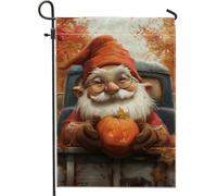 Bandiera da giardino Gnome raccolto autunnale Banner da cortile arancione per il giorno del Ringraziamento, decorazione della casa vintage bandiera bifacciale 30,5 x 45,7 cm