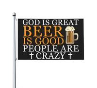 Bandiera Da Giardino God Is Great Beer Is Good People Are Crazy Bandiera Pirati All'Aperto Bandiera Personalizzata Per Barca, Decorazione Domestica, Cortile, 90X150cm