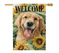 Bandiera da giardino Golden Retriever, decorazione floreale per esterni con girasole su entrambi i lati, striscione di benvenuto per primavera estate per prato e patio, 71 x 101 cm