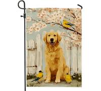 Bandiera da giardino Golden Retriever, decorazione gialla con animali per primavera estate, striscione floreale per cortile, decorazione da giardino a doppio lato, 30,5 x 45,7 cm