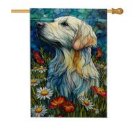 Bandiera da giardino Golden Retriever, decorazione per cani in vetro colorato colorato, decorazione per prato all'aperto primaverile ed estate, regalo per gli amanti degli animali, striscione a doppia