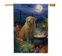 Bandiera da giardino Golden Retriever di Halloween, decorazione autunnale con zucca per cani, striscione per prato esterno su entrambi i lati, decorazione per la casa festiva 71 x 101 cm