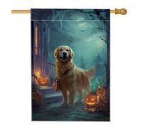 Bandiera da giardino Golden Retriever di Halloween, decorazione autunnale spettrale con zucche, striscione da cortile su entrambi i lati per la decorazione della casa esterna, 71 x 101 cm