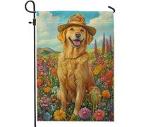 Bandiera da giardino Golden Retriever, striscione floreale colorato per la decorazione della casa, decorazione per prato all'aperto primaverile ed estate, bandiera in iuta su entrambi i lati
