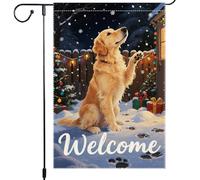Bandiera Da Giardino Golden Retriever Welcome Christmas Winter Dog Bandiere Decorative Verticale Garden Flag Durevole Bandiera Da Cortile Per Esterno Festival Celebrazioni 30X45CM