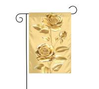 Bandiera Da Giardino Golden Roses Leaves 3D Robuste Bandiera Pace Appendere Decorazioni Da Giardino Per Camere Attività Casa 12X18 Inch