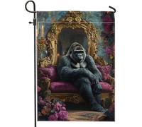 Bandiera da giardino gorilla, elegante grigio scuro con animali, decorazione per la casa e il giardino, bandiera floreale su entrambi i lati, bandiera da cortile per esterni, stile rustico per tutte