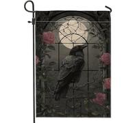 Bandiera da giardino gotica con corvo, corvo nero con luna floreale, decorazione per la casa, bandiera da giardino in iuta su entrambi i lati, decorazione per esterni, 30,5 x 45,7 cm