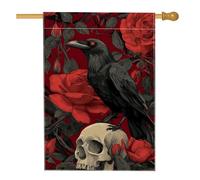 Bandiera da giardino gotica con corvo e rose rosse, striscione floreale scuro per la casa, bandiera da giardino in iuta su entrambi i lati, per Halloween, decorazione per prato all'aperto, 71 x 101 cm