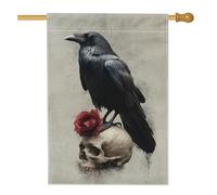 Bandiera da giardino gotica con corvo, uccello nero con striscione decorativo rosso per la casa, bandiera da cortile in iuta su entrambi i lati, per decorazione esterna di Halloween, 71 x 101 cm