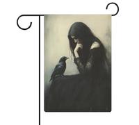 Bandiera da giardino gotica con donna con corvo, per vacanze stagionali, in iuta, double face, per casa, cortile, esterni, 30,5 x 45,7 cm