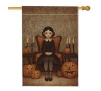 Bandiera da giardino gotica con ragazza nera, striscione spettrale per Halloween, bandiera decorativa per la casa, bandiera da cortile in iuta su entrambi i lati, decorazione per feste all'aperto per